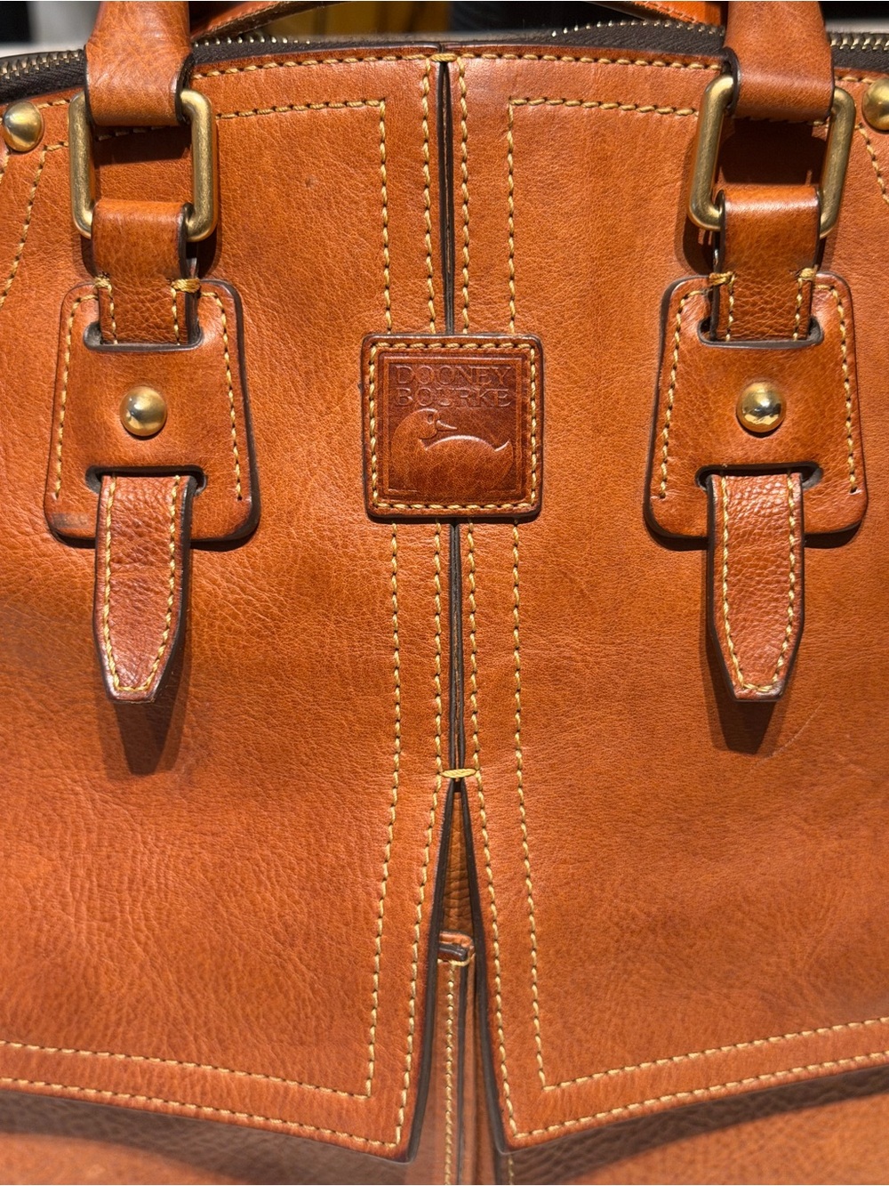 Dooney & Bourke Florentine Cognac Leather Structured Satchel - Picture 4 of 10